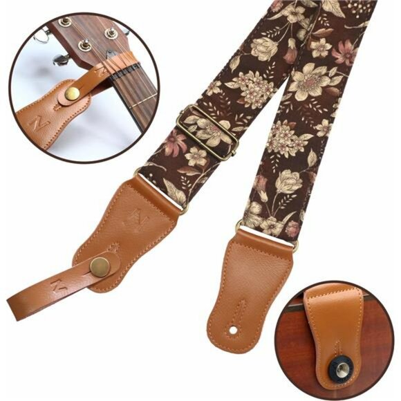 Cotton Guitar Strap Adjustable Acoustic Electric Ukulele Strap Pick Holder - Picture 2 of 7